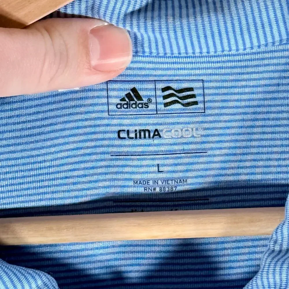 Adidas Climacool Men's Large Blue Striped Tiburon Golf Club Naples S/S Polo